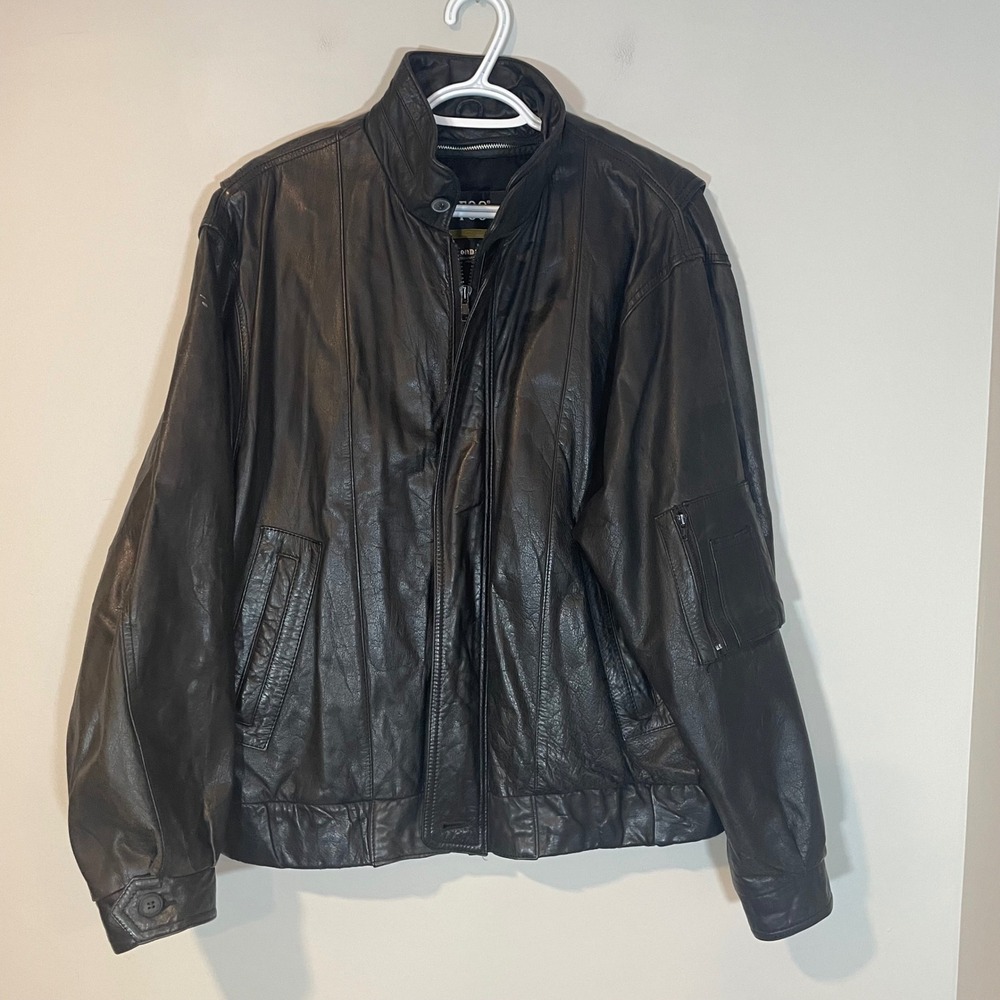 London Fog VTG Black Soft‎ Leather Bomber Jacket Mens Sz L Utility Zip Out Liner